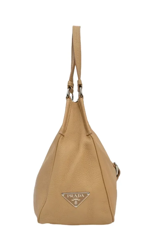 Caramel grained calfskin buckle hobo bag