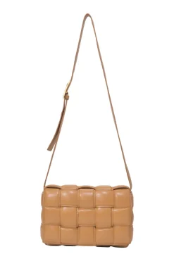 Caramel leather Padded Cassette shoulder bag with adjustable strap