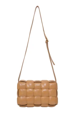 Caramel leather Padded Cassette shoulder bag with adjustable strap