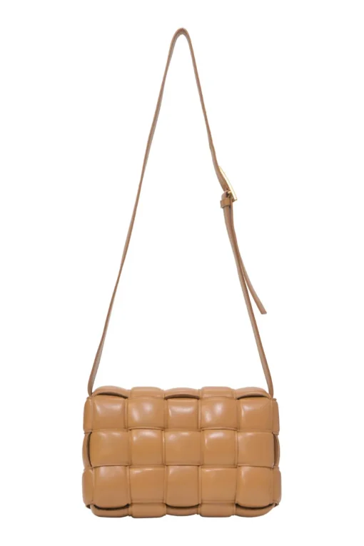 Caramel leather Padded Cassette shoulder bag with adjustable strap
