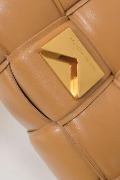Caramel leather Padded Cassette shoulder bag with adjustable strap