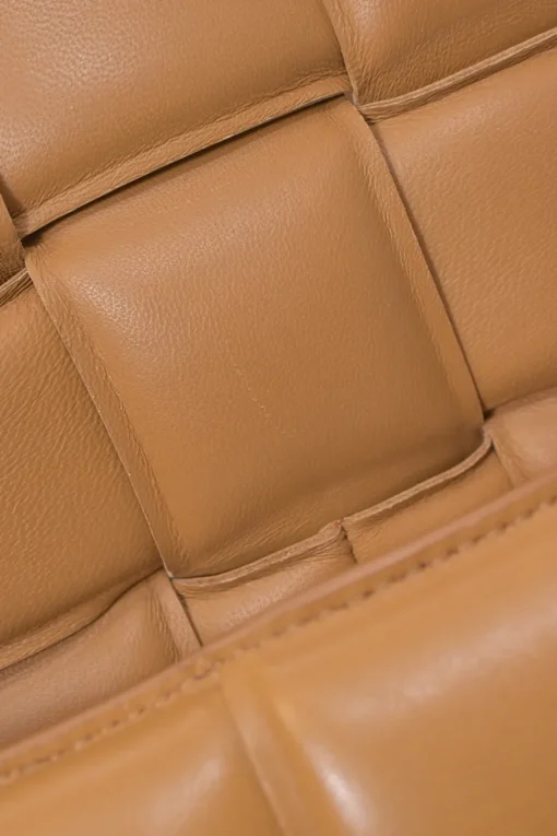 Caramel leather Padded Cassette shoulder bag with adjustable strap