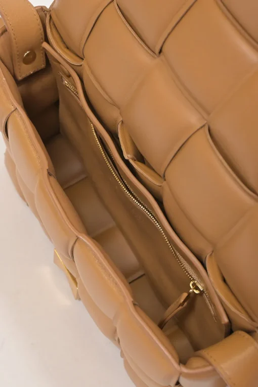 Caramel leather Padded Cassette shoulder bag with adjustable strap