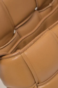 Caramel leather Padded Cassette shoulder bag with adjustable strap