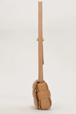 Caramel leather Padded Cassette shoulder bag with adjustable strap