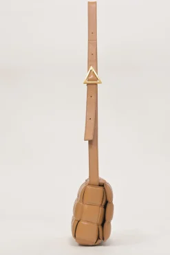 Caramel leather Padded Cassette shoulder bag with adjustable strap