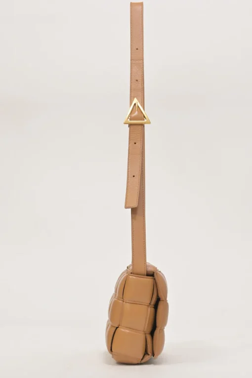 Caramel leather Padded Cassette shoulder bag with adjustable strap