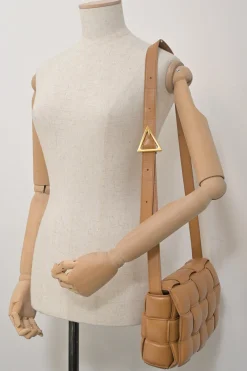 Caramel leather Padded Cassette shoulder bag with adjustable strap