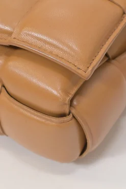 Caramel leather Padded Cassette shoulder bag with adjustable strap