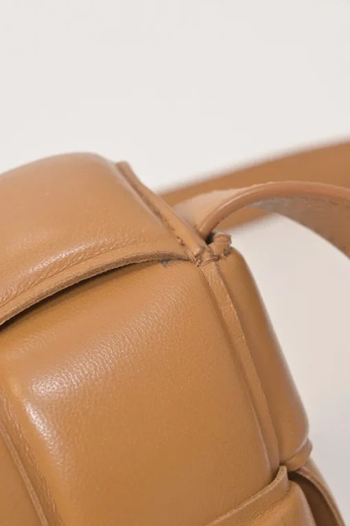 Caramel leather Padded Cassette shoulder bag with adjustable strap