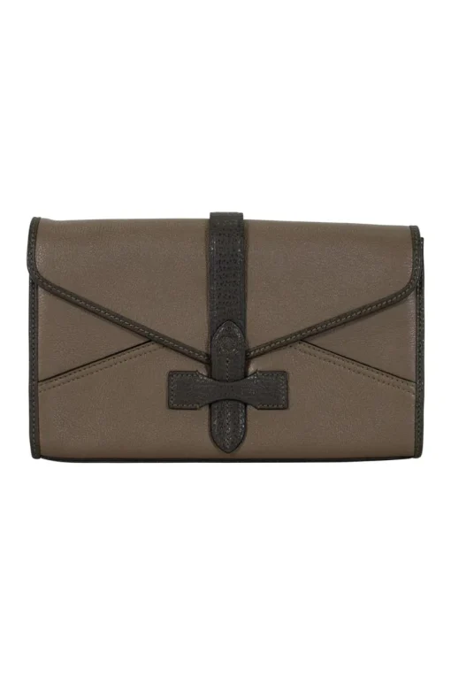 Cartero khaki leather envelope clutch pouch