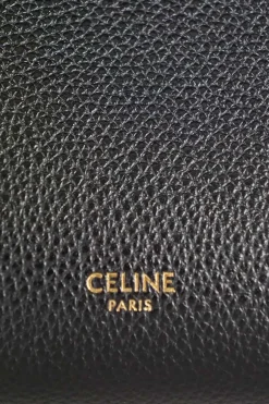 Celine black Sangle small calfskin bucket bag with golden hardware