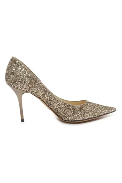 Champagne coarse glitter-bonded leather pointed-toe Romy pumps