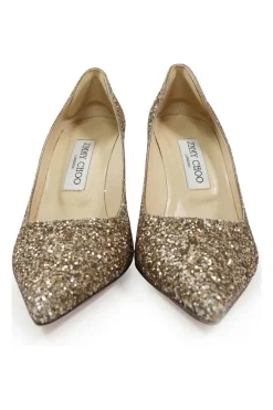 Champagne coarse glitter-bonded leather pointed-toe Romy pumps