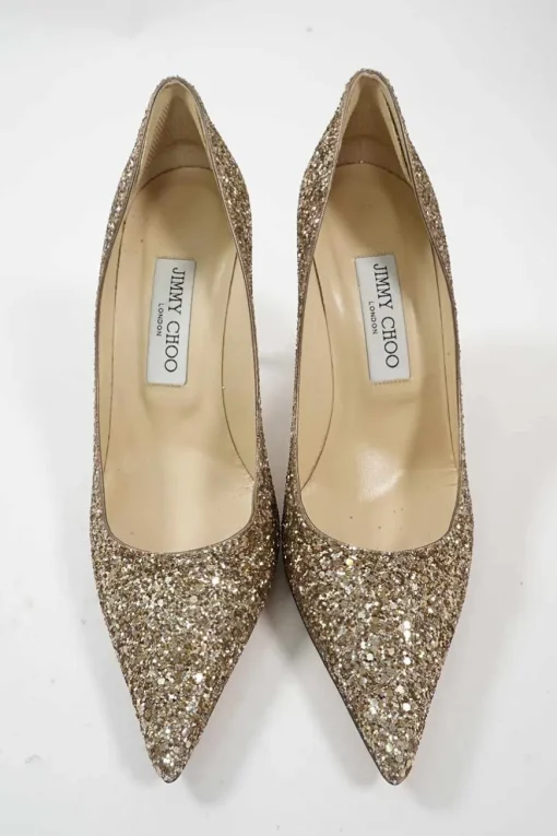 Champagne coarse glitter-bonded leather pointed-toe Romy pumps