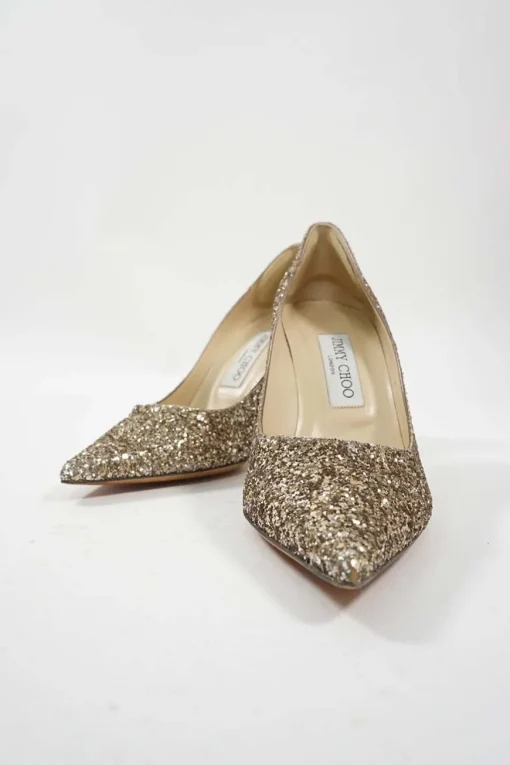 Champagne coarse glitter-bonded leather pointed-toe Romy pumps