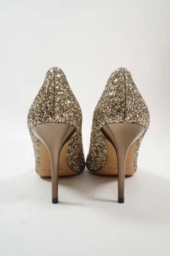 Champagne coarse glitter-bonded leather pointed-toe Romy pumps