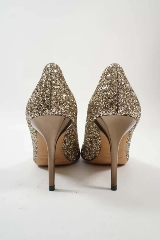 Champagne coarse glitter-bonded leather pointed-toe Romy pumps