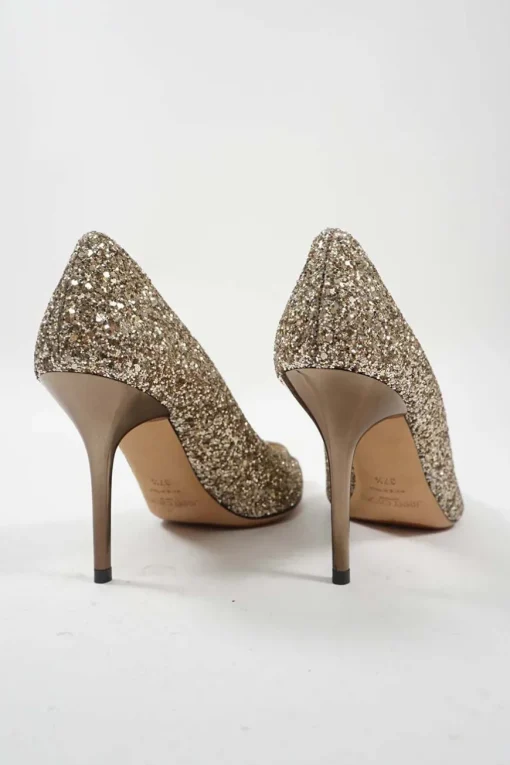 Champagne coarse glitter-bonded leather pointed-toe Romy pumps