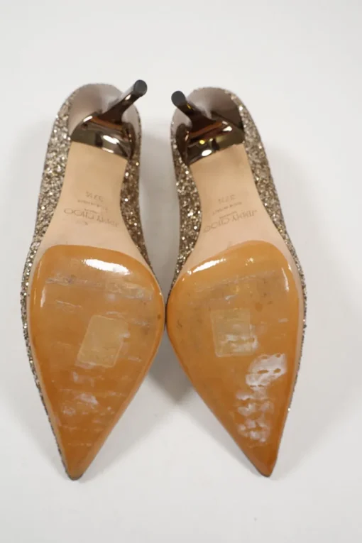 Champagne coarse glitter-bonded leather pointed-toe Romy pumps