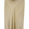 Champagne paneled bias-cut silk satin midi skirt