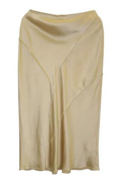 Champagne paneled bias-cut silk satin midi skirt