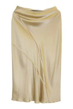 Champagne paneled bias-cut silk satin midi skirt