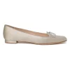 Champagne silk satin and leather crystal-embellished buckle ballerinas