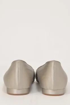 Champagne silk satin and leather crystal-embellished buckle ballerinas
