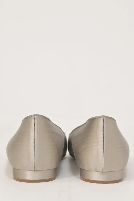 Champagne silk satin and leather crystal-embellished buckle ballerinas