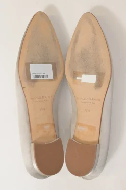 Champagne silk satin and leather crystal-embellished buckle ballerinas