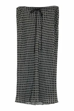 Charcoal and black viscose-silk blend Dobby jacquard pull-on midi skirt with adjustable drawstring waist