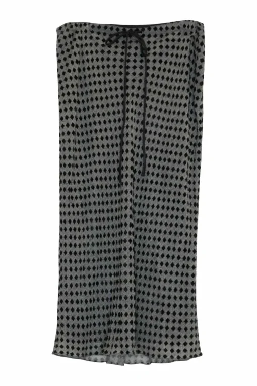 Charcoal and black viscose-silk blend Dobby jacquard pull-on midi skirt with adjustable drawstring waist
