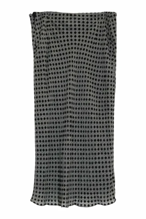 Charcoal and black viscose-silk blend Dobby jacquard pull-on midi skirt with adjustable drawstring waist