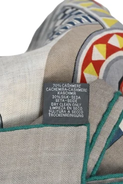 Charcoal and navy cashmere-silk blend 'La Selle Imaginaire' print scarf featuring art by Jan Bajtlik