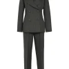 Charcoal angora-blend pinstripe double breasted tailored jacket and straight leg trouser suit set