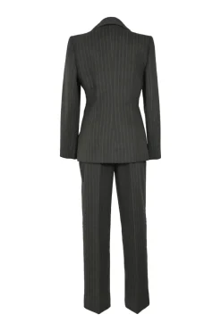 Charcoal angora-blend pinstripe double breasted tailored jacket and straight leg trouser suit set
