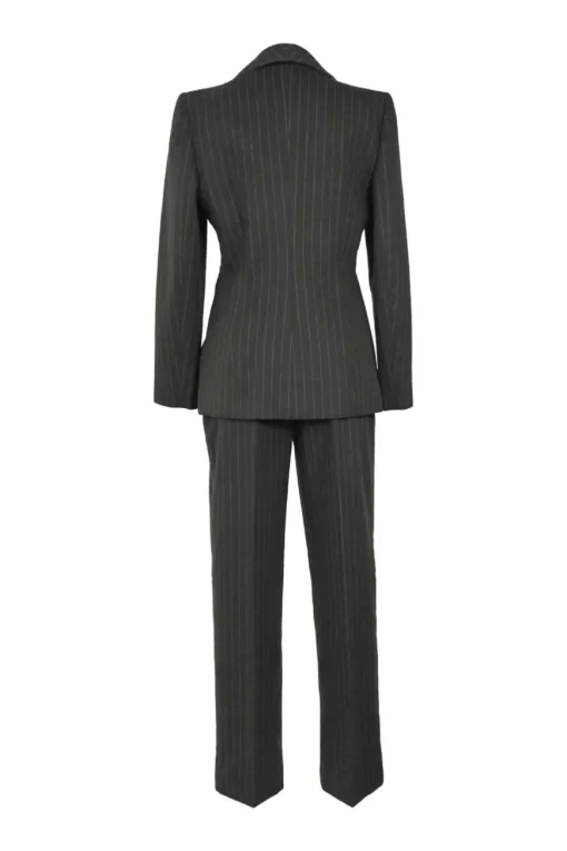 Charcoal angora-blend pinstripe double breasted tailored jacket and straight leg trouser suit set