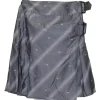Charcoal bias-cut rayon-blend striped jacquard A-line kilt with stacked side buckle fastening