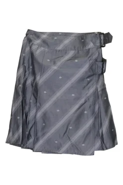 Charcoal bias-cut rayon-blend striped jacquard A-line kilt with stacked side buckle fastening