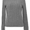 Charcoal cashmere cable knit crewneck pullover sweater