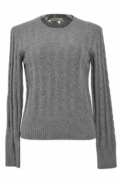 Charcoal cashmere cable knit crewneck pullover sweater