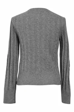 Charcoal cashmere cable knit crewneck pullover sweater