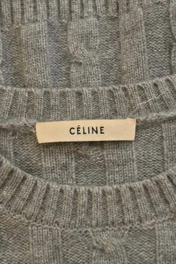 Charcoal cashmere cable knit crewneck pullover sweater