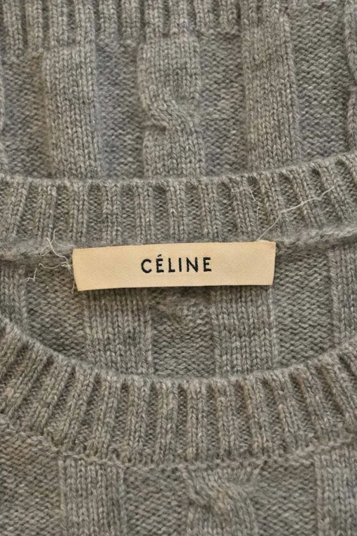Charcoal cashmere cable knit crewneck pullover sweater