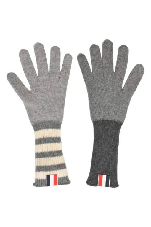 Charcoal cashmere Funmix 4-bar rib knit gloves