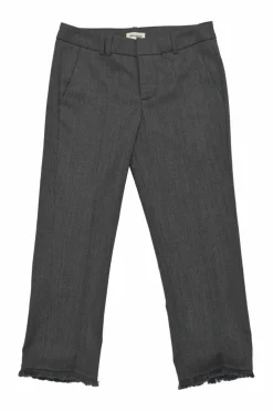 Charcoal distressed polyester-blend single breasted notch lapel blazer and cropped straight-leg trouser set