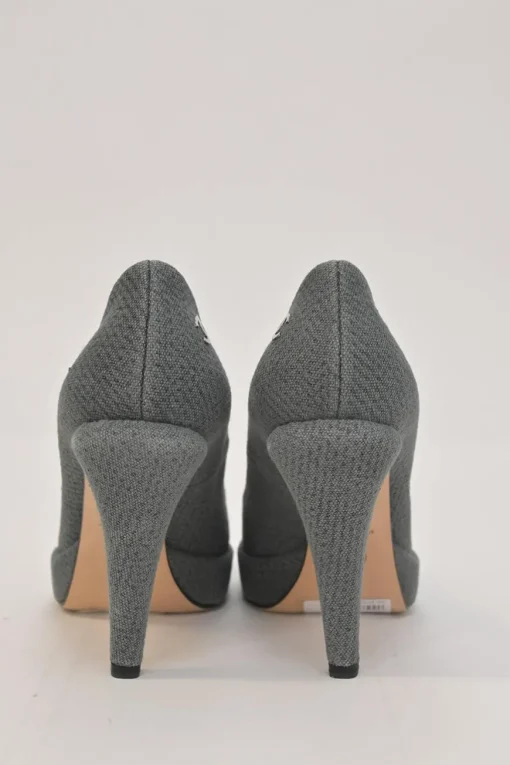 Charcoal fabric round-toe platform pumps with contrasting cap toe and Coco Mark ankle plaque