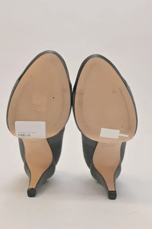 Charcoal fabric round-toe platform pumps with contrasting cap toe and Coco Mark ankle plaque