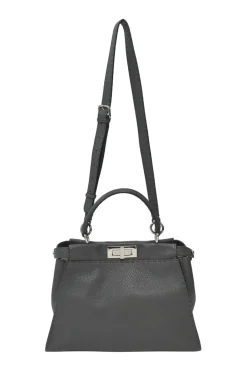 Charcoal grained leather Peekaboo Iconic satchel with detachable shoulder strap